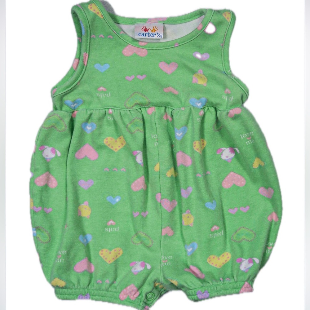 VINTAGE Carters Bubble Romper Size 6/9m With Hearts And Puppies